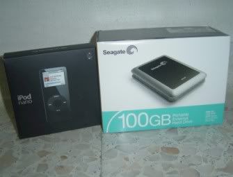 My New Apple iPod Nano and Seagate 100GB Hard Drive.