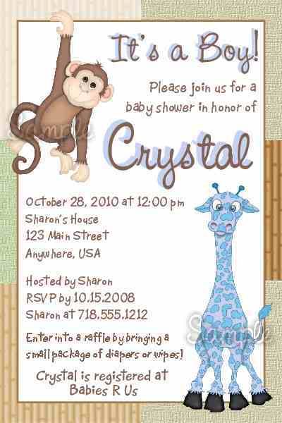 Baby Shower Invitations   Baby on Personalized Monkey Jungle Zoo Baby Shower Invitations Auctions   Buy