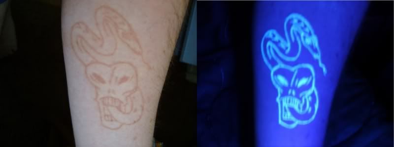 Have you seen the black light inks? This is mine almost healed