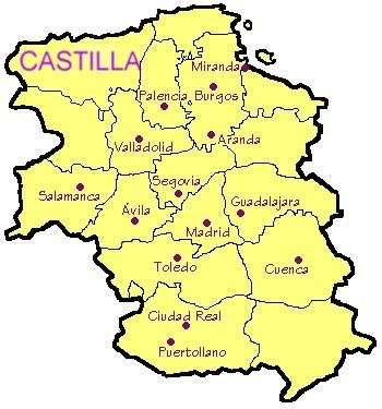 el mapa de Castilla resaltando las agrupaciones locales de Juventudes Comuneras existentes