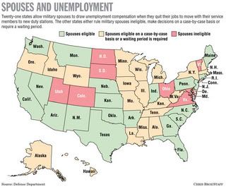 Map of Unemployment Benefits for Military Spouses