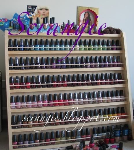 It only holds about half of my OPIs but it's the best nail polish rack ever