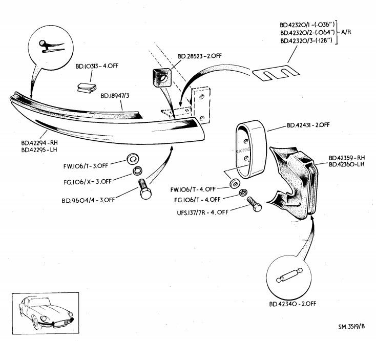 BD19112 JAGUAR E-Type Serie 1 L//H Anteriore overrider