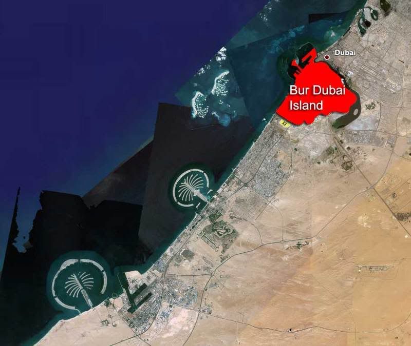 dubai islands map. if completed Bur Dubai will be