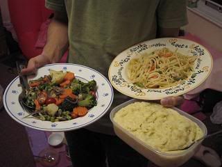 My own recipes: Roasted veggies, Stir fry cabonara, Whipped potatoes.
