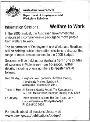 welfare to work ad from The Age