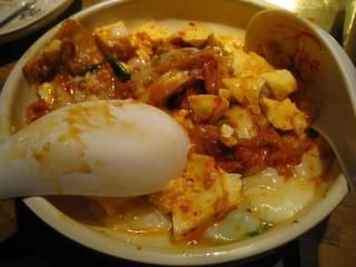 kimchi tofu with poached egg, bf mixed it all before i can take pic -_-