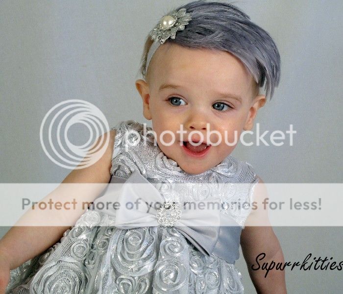 Silver Gray Feather/Flower Headband Photo Prop w/ Rhinestone Baby/Girl 