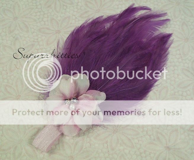Purple/Lilac Baby Feather/Flower Headband w/Pearl/Rhinestone Photo 