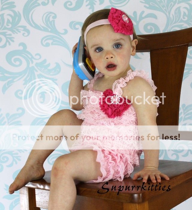 Baby Lace Petti Ruffle Romper Chiffon Heart Bow Headband Photo Prop Toddler Girl