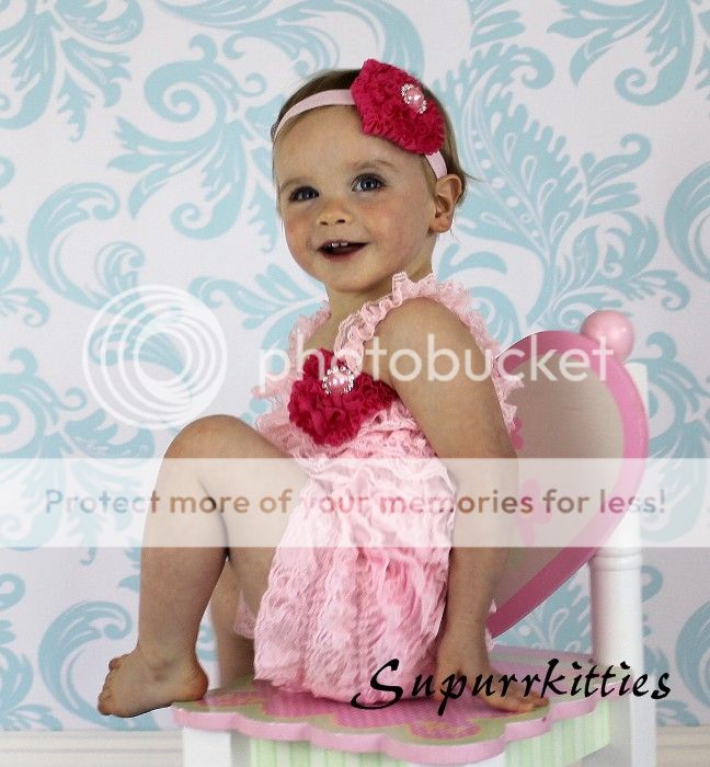 Baby Lace Petti Ruffle Romper Chiffon Heart Bow Headband Photo Prop Toddler Girl