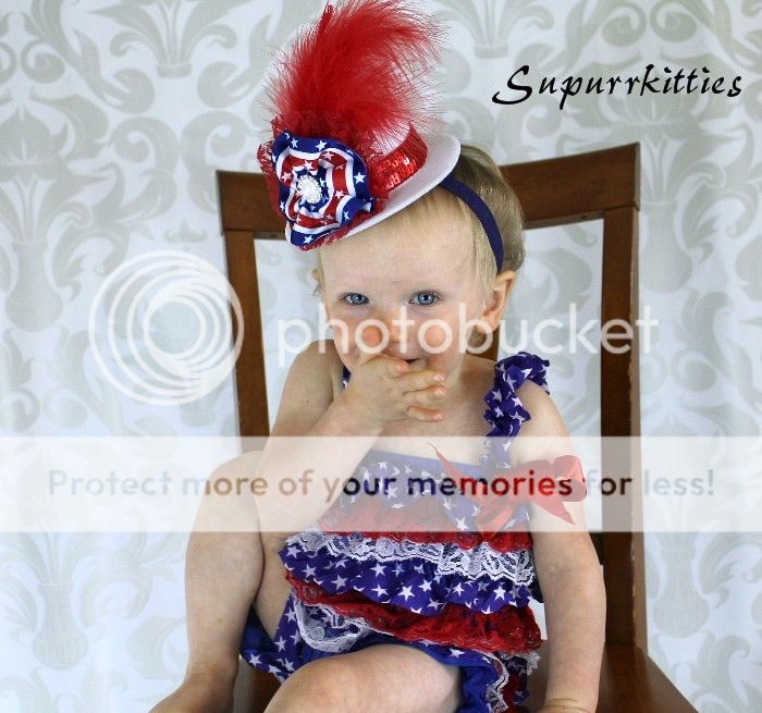 Patriotic Red White Blue Stars Stripes Satin Lace Baby Petti Romper Photo Prop