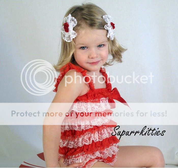 Baby Christmas Red/White Ruffle Lace Petti Rompers Infant/Toddler 