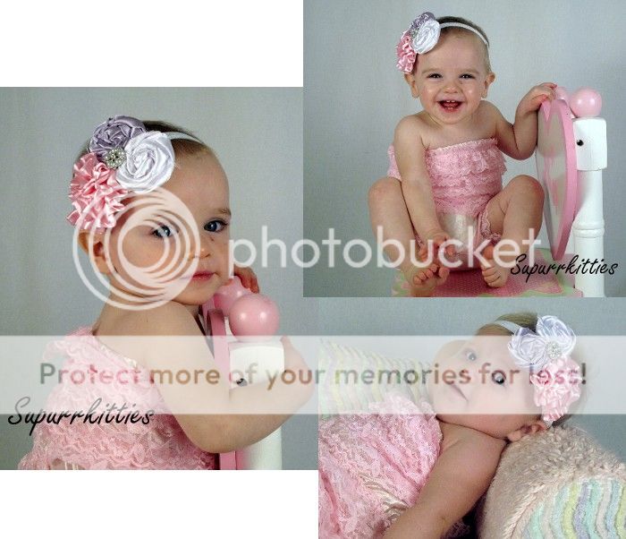 Satin Flower Rosette Rhinestone Baby Headband in Pink Lavender White Photo Prop