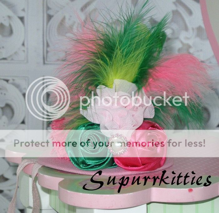 Pink Rainbow Baby Mini Top Hat Headband Feather Flower Toddler Girl Photo Prop