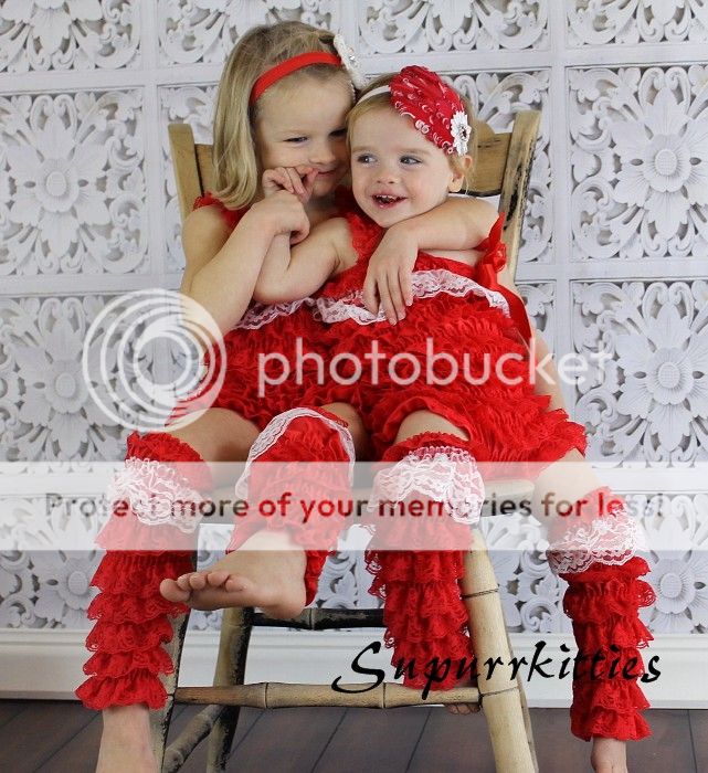 Red White Christmas Baby Lace Ruffle Petti Romper Leg Warmer Set Photo Prop