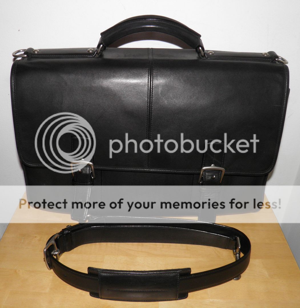   Black Leather Thompson Computer Laptop Briefcase Business Bag 6455 EUC