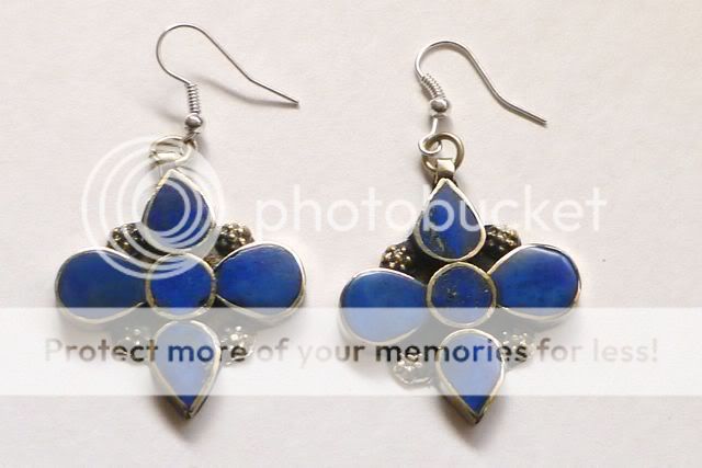 Blue Lapis Belly Dance Flower Cross Dangle Earrings  