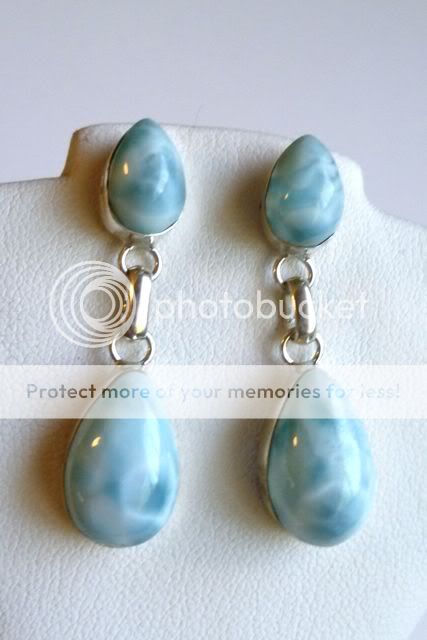 Sterling Silver Blue Larimar Dangle Two Stone Teardrop Post Earrings 